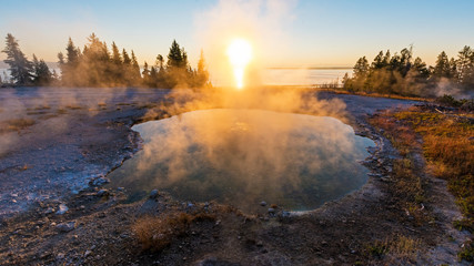 Sunrise at the West Thumb hot springs