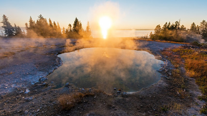 Sunrise at the West Thumb hot springs