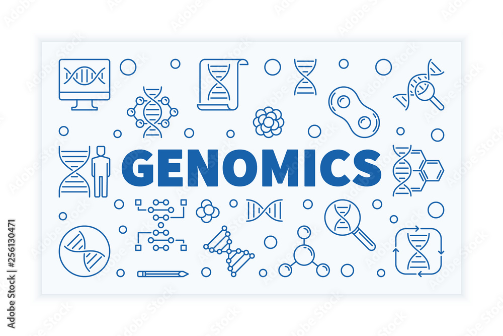 Poster genomics vector horizontal concept science banner in outline style