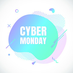 Modern liquid abstract special offer price sign CYBER MONDAY text gradient flat style design fluid vector colorful vector illustration banner simple shape advertising big sale or clearance symbol.