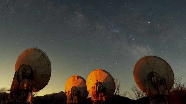 The Milky Way Rising over Radio Telescopes (tilt up)