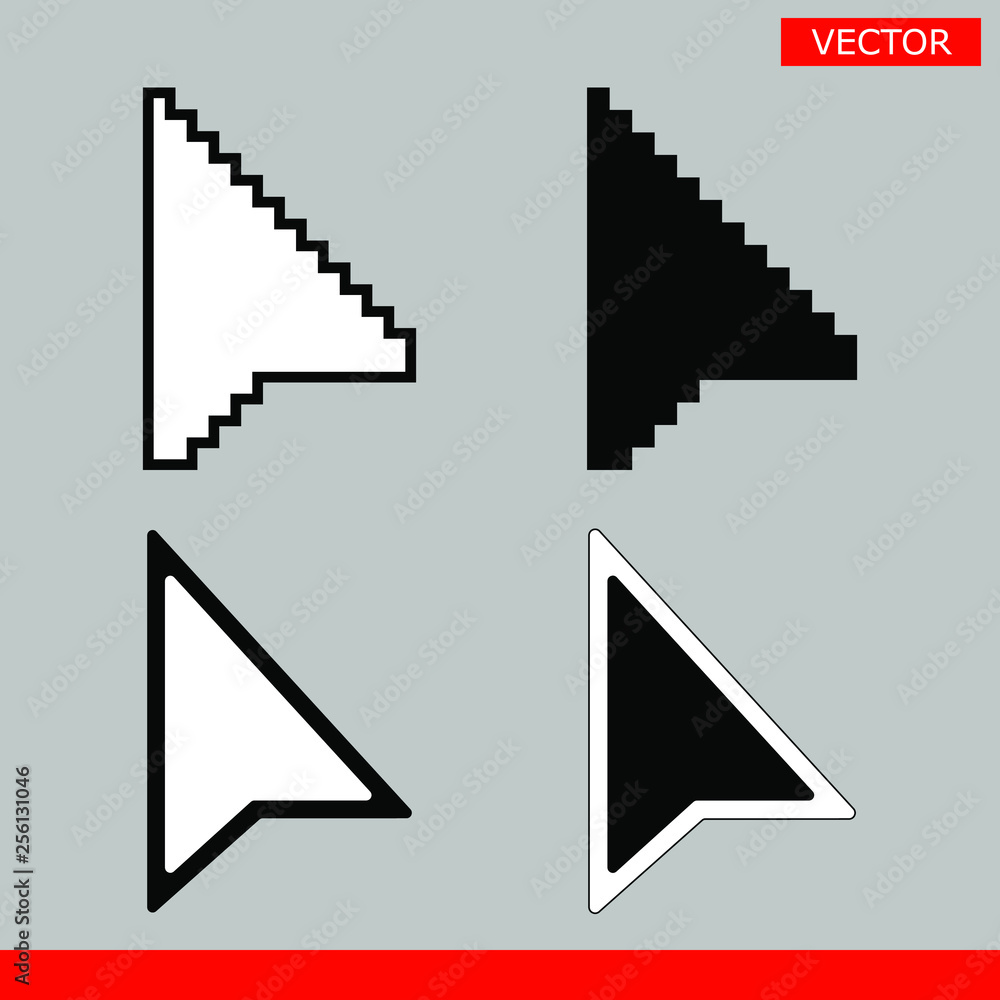 Poster black and white arrow pixel mouse pointer cursors icons signs vector illustration set flat style des