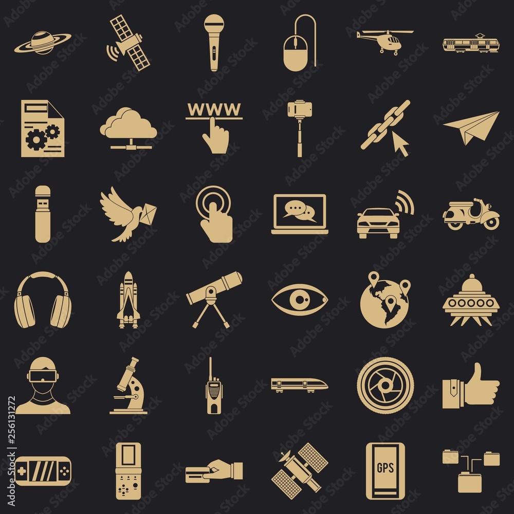 Poster wireless technology icons set. simple style of 36 wireless technology vector icons for web for any d