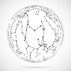 Big data icon.Artificial intelligence.Global network concept.3d plexus ball.Connected lines sphere.Dots,triangles,particles template.Abstract geometric spherical shape.Wireframe dotted sphere.