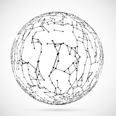 Big data icon.Artificial intelligence.Global network concept.3d plexus ball.Connected lines sphere.Dots,triangles,particles template.Abstract geometric spherical shape.Wireframe dotted sphere.