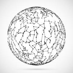 Big data icon.Artificial intelligence.Global network concept.3d plexus ball.Connected lines sphere.Dots,triangles,particles template.Abstract geometric spherical shape.Wireframe dotted sphere.