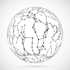 Global network concept.Polygonal network structure vector.Low poly ball. Wireframe dotted background.Technological abstract connection sphere.Sphere with lines and dots.3d illustration