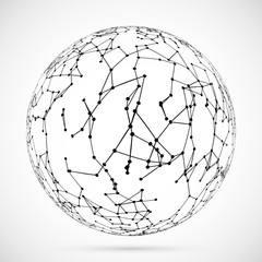 Global network concept.Polygonal network structure vector.Low poly ball. Wireframe dotted background.Technological abstract connection sphere.Sphere with lines and dots.3d illustration