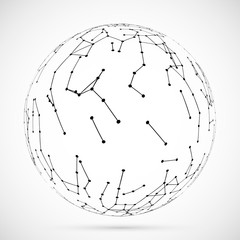 Connected lines and dots sphere.Geometric polygonal ball.Sphere with connected dots.Abstract vector triangular shape.Modern technology concept.Social network icon