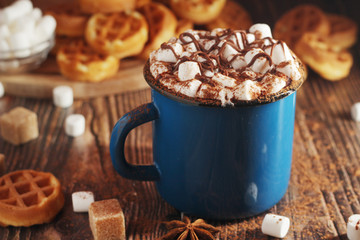 A mug with hot chocolate with marshmallow