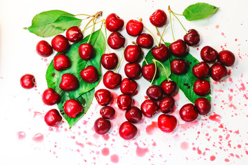 berries and leaves of cherry on a white background.