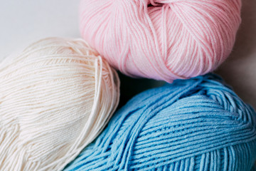 Fototapeta na wymiar Multicolor skeins of yarn, wool and cotton