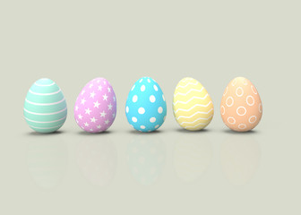 Happy Easter. Set of decorative colorful easter eggs on pastel color background
