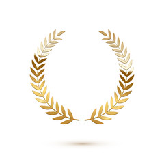 Golden shiny laurel wreath isolated on white background. Vector design element.