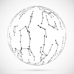 Connected lines ball.Dots,triangles,particles template.Artificial intelligence globe concept.Technology vector.Digital background.3D render vector illustration.Creative art,modern abstract concept