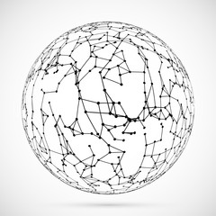 Connected lines ball.Dots,triangles,particles template.Artificial intelligence globe concept.Technology vector.Digital background.3D render vector illustration.Creative art,modern abstract concept