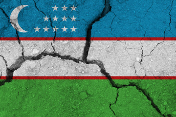 Uzbekistan flag on the cracked earth