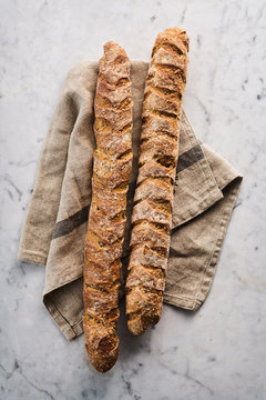 Freshly baked baguette loaves