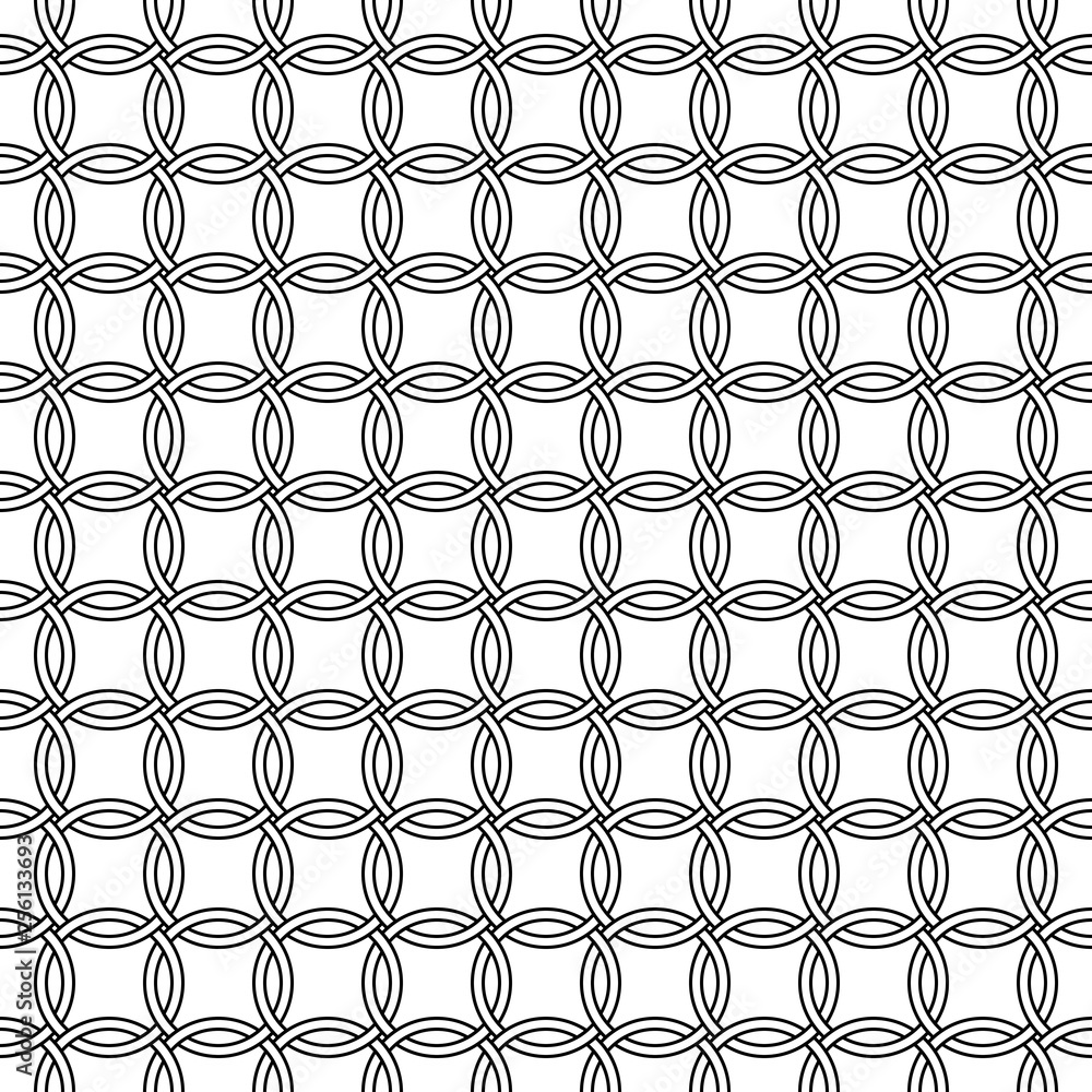 Poster seamless mesh pattern round rings, vector intertwined chain mail circles, seamless chain mail rings