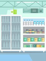 Goods on shelf in supermarket vector illustration