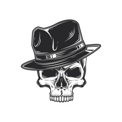 Vintage illustration of a skeleton in a hat.