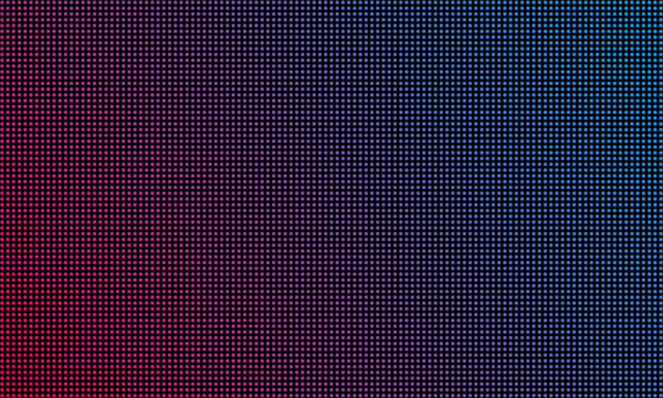 LED video wall screen texture background. Vector blue and red purple color light LED diode dot grid video screen