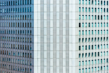 Fototapeta premium Asia Business concept for real estate, corporate construction and ecology - perspective looking up view of panoramic abstract city building with blue sky and sun light