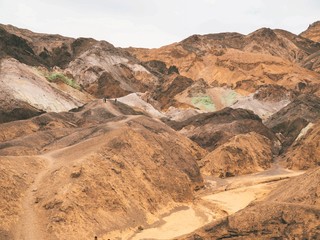 Color mountains of Death valley. The variegated slopes of Artists Palette in Death Valley, California. Various mineral pigments have colored the volcanic