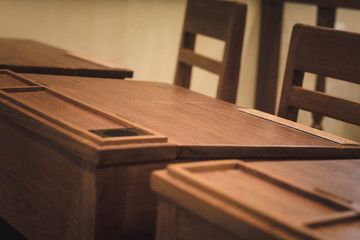 Tables and chairs of Thailand traditional classroom in 90s