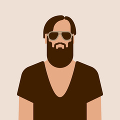 Flat hipster man character . Vector illustration .