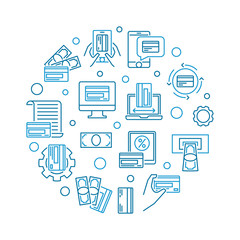 Money Payments vector creative round illustration in outline style