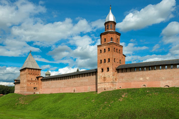 Fototapeta na wymiar Tower Kokuy. Walls and towers of the Novgorod Kremlin, Russia.
