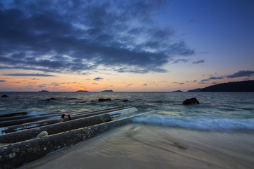 Amazing beautiful Nature of Sunset Over the Sea with Twilight Sky at Sabah Borneo