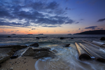 Amazing beautiful Nature of Sunset Over the Sea with Twilight Sky at Sabah Borneo