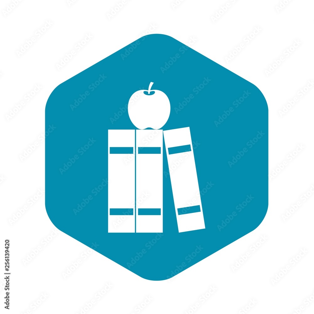 Aufkleber stack of books and apple icon in simple style isolated vector illustration