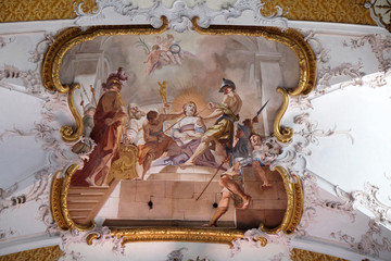 The martyrdom of St. Beatrix fresco by Matthaus Gunther in Benedictine monastery church in Amorbach, Germany 