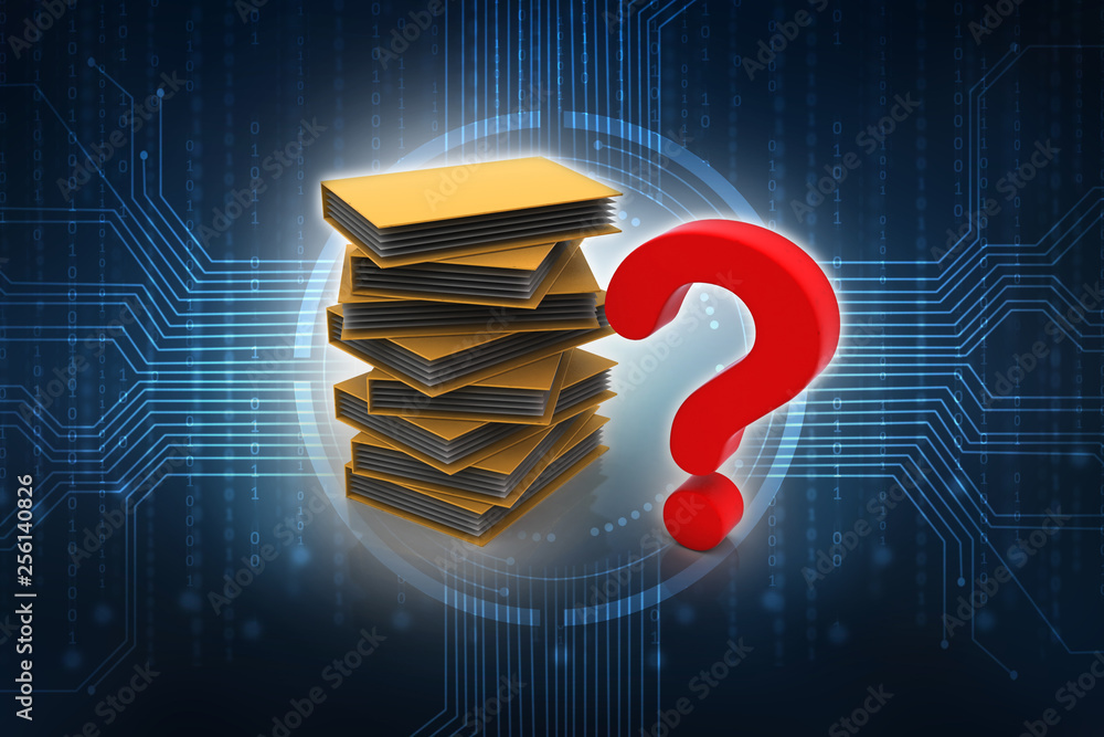 Poster 3d rendering file folder with question symbol