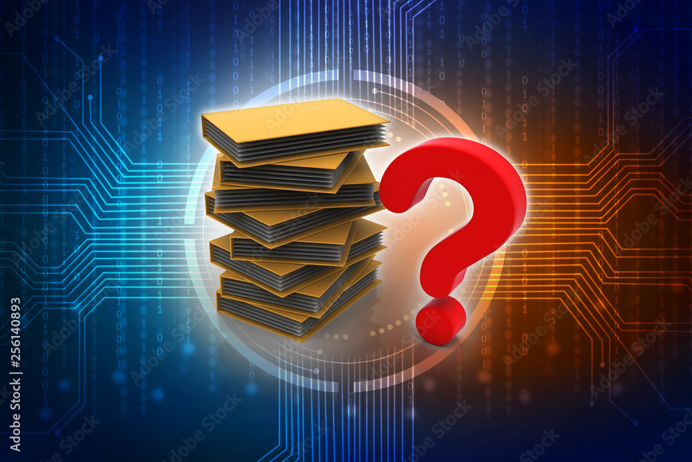 Poster 3d rendering file folder with question symbol