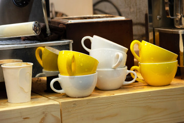 Barista working in a coffee shop, Close up of barista presses ground coffee using tamper, Barista Make Coffee Portafilter Concept