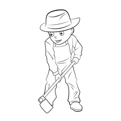 cartoon boy digging the ground