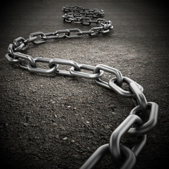 Long, curved chain on the ground. 3D illustration