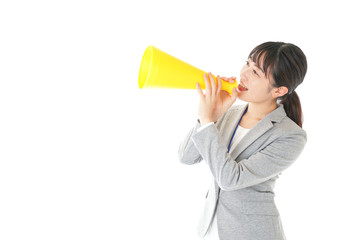 叫ぶ若いビジネスウーマン