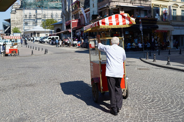 The seller of Turkish bagels on Istanbul street