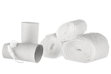 Empty toilet paper roll isolated over white background.