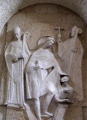 Saints Burkard bishop of Wurzburg, Willibald bishop of Eichstatt and Martin of Tours, altar in...