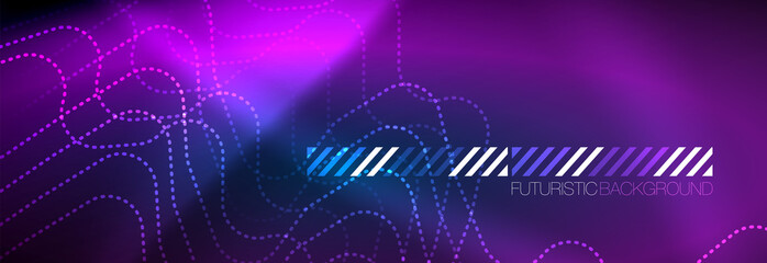 Neon glowing techno lines, hi-tech futuristic abstract background template with square shapes
