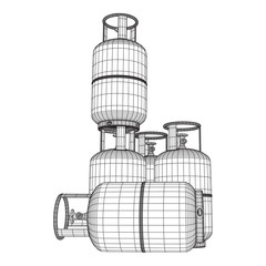 Flammable gas tank. Propane, butane, methane gas tank. Model wireframe low poly mesh vector illustration