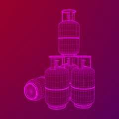 Flammable gas tank. Propane, butane, methane gas tank. Model wireframe low poly mesh vector illustration