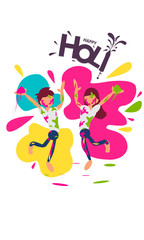 Abstract design of Indian hindu festival Holi , festival of colors , editable vectors composed of happy kid playing holi , Happy Holi - Vector