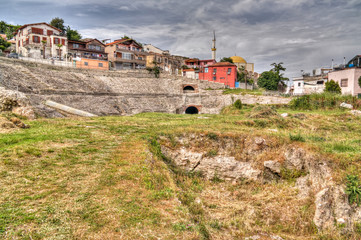 Exterior view to ancient roman Amphitheatre in Durres , Albania